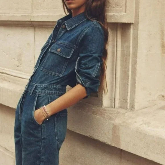 Zara Z1975 FRONT POCKETS DENIM JUMPSUIT Sz XL BNWT - Picture 3 of 11